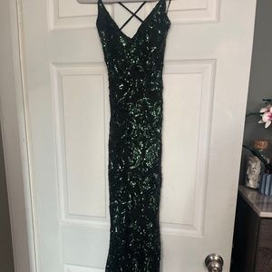 Green sequence formal dress
